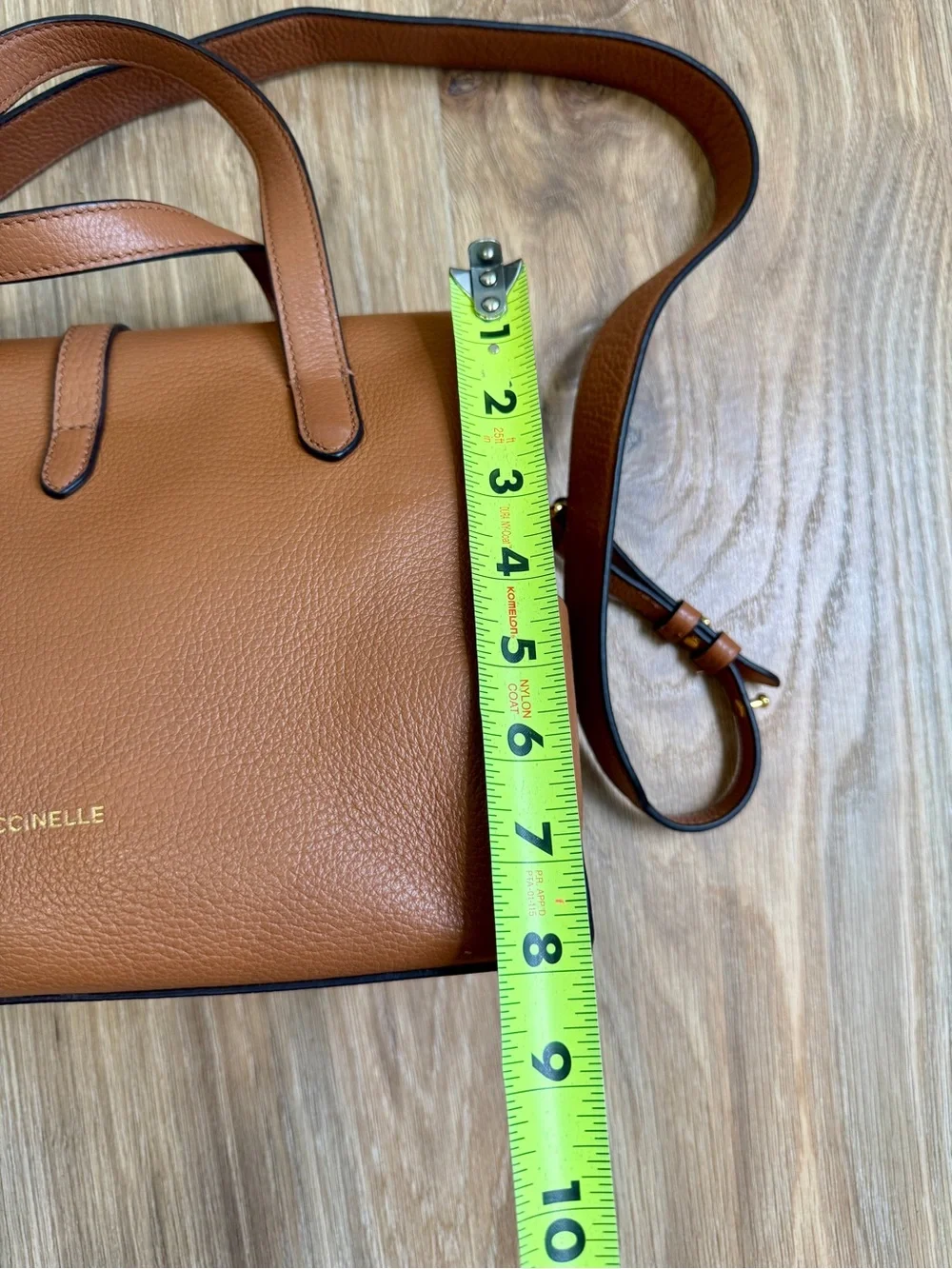 Coccinelle Authentic Italian Leather Top Handle Satchel Crossbody Bag Cognac